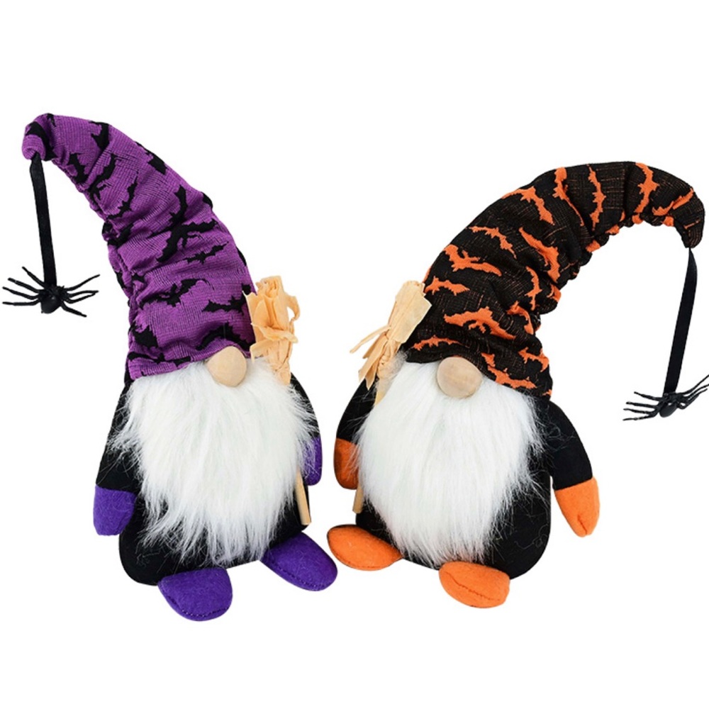 Pair Of Halloween Gnomes With Wizard Hats Long Beards Halloween Decorations 8” - Picture 2 of 4